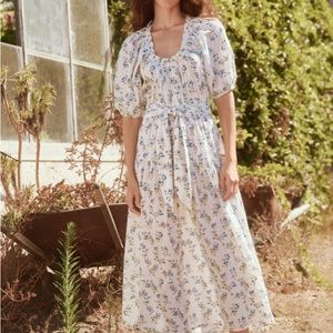 THE GREAT. Short Sleeve Moonstone Dress